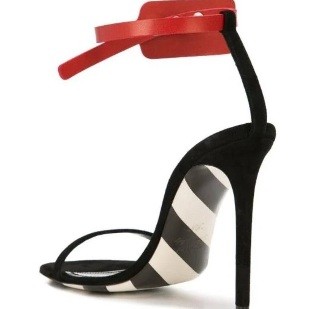 OFF-WHITE C/O VIRGIL ABLOH RED ANKLE ZIP-TIE STRAP BLACK HEEL SANDAL SIZE 7 NIB - Picture 7 of 14